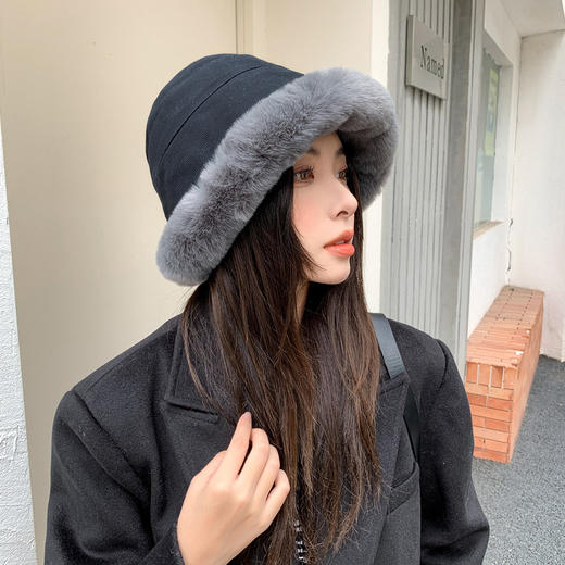 保暖大毛边蒙古帽毛绒盆帽渔夫帽（4-1115） 商品图3