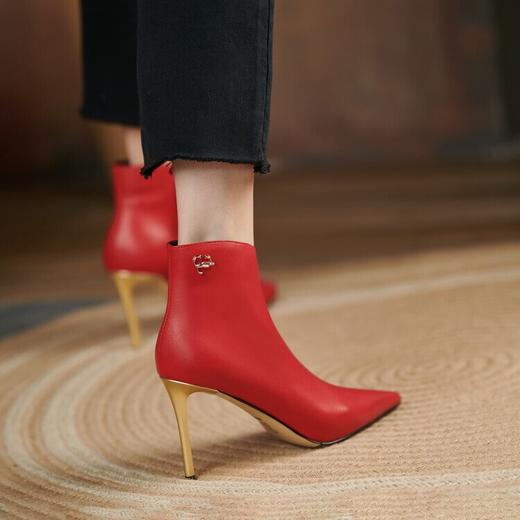 尖头细高跟鞋牛皮时装靴时尚短靴CWCD-CW127-2 商品图1