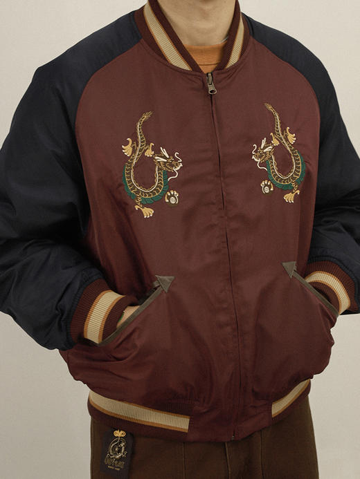 OUTORI/23OUM006/龙年限定冬季复古拼色刺绣立领棉衣新雪丽双面穿棉服男 商品图0