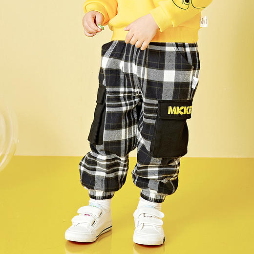 【商场同款】迪士尼宝宝冬季男童黑白格加绒长裤214DK0199 商品图2