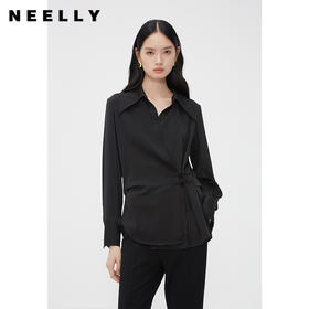 NEELLY纳俪商场同款新中式纯色盘扣衬衫女国风设计感翻领通勤衬衣N24012B01032