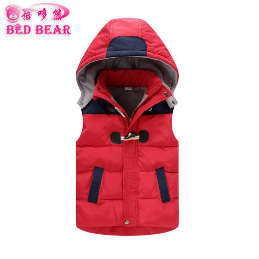 【英伦风牛角扣连帽保暖羽绒棉马甲】秋冬新加厚保暖胖童装中大童校服儿童羽绒棉马甲 商品图0