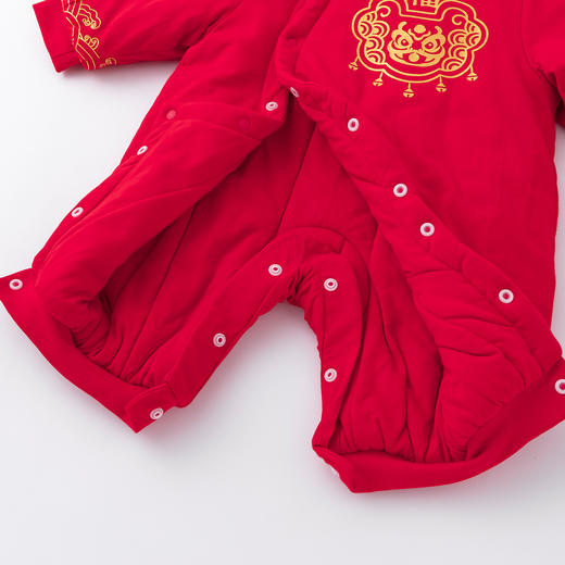 贝贝怡夹棉连体衣加厚秋冬款新年满月防寒保暖时尚红色爬行服哈衣214L502 商品图6