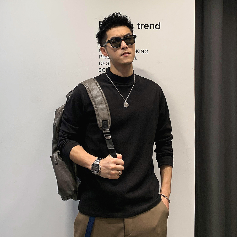 徐太浪男士德绒长袖T恤春秋爆款半高领打底衫上衣高级感内搭体恤