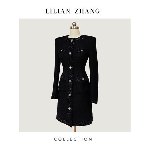 C系列—定制—都市力量——永恒经典——法式复古风嵌边连衣裙  2301128 商品图1