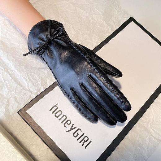 【经典小羊皮手套现货】秋冬蝴蝶结小羊皮手套女士冬季保暖加绒加厚开车触屏防风 商品图2