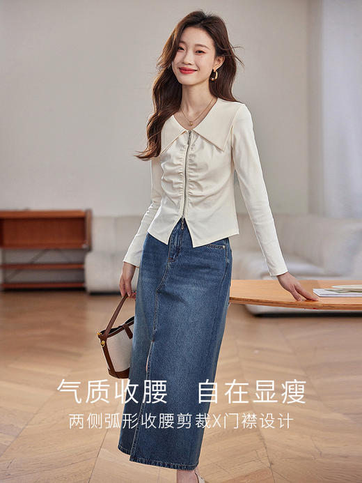 【年终特卖】熙世界翻领双开拉链卫衣女秋秋2025新款时尚设计感休闲短款外套 商品图2