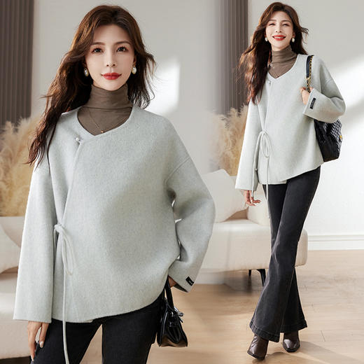 时尚新中式，纯手工缝制双面羊毛呢子大衣外套HR-HLGUO2393 商品图8