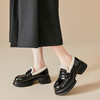 西遇加绒乐福鞋女新款漆皮一脚蹬JK黑色小皮鞋厚底毛毛鞋V0034403 商品缩略图1
