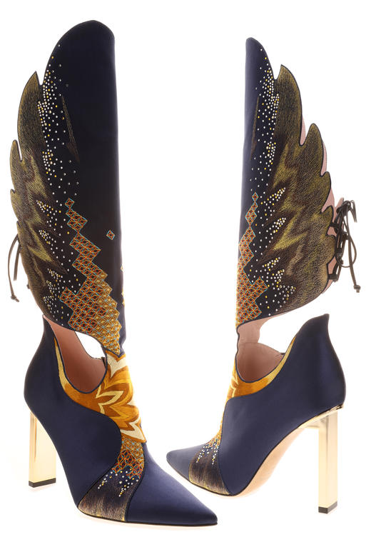 sheme鹤鸣 翱翔  丝绸刺绣  绑带 羽毛 细高跟女士高靴 商品图6