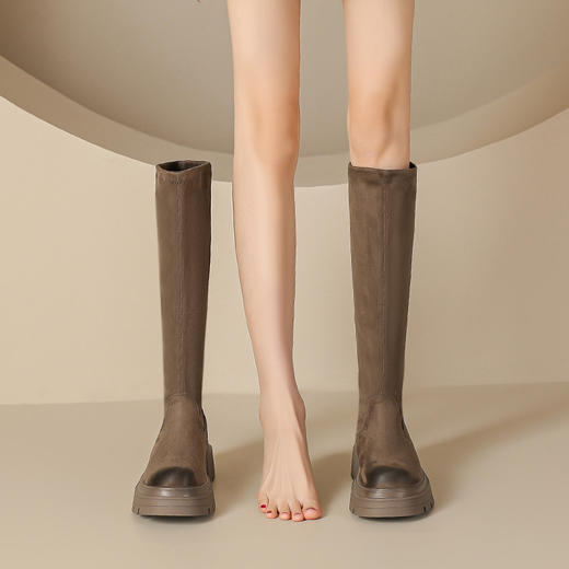 西部牛仔●复古过膝长筒靴小个子2023秋冬款厚底弹力瘦瘦靴长靴女 商品图1