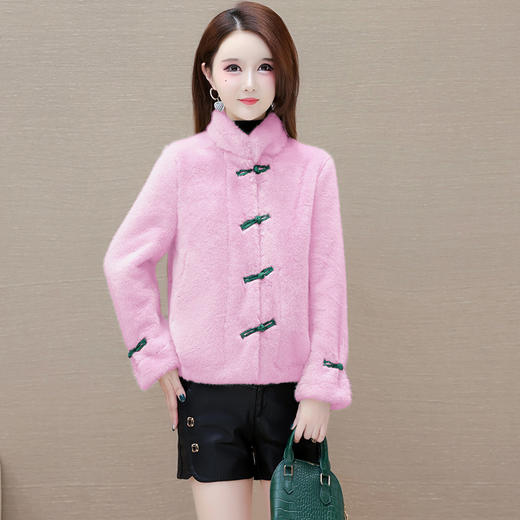 冬款短款时尚保暖仿貂绒外套立领长袖中式盘扣洋气毛绒上衣QYM-OMS-ZXB3360-L 商品图0
