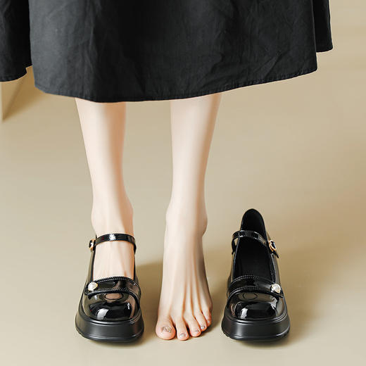 好看有设计感的甜酷玛丽珍高跟单鞋女2023新款女生厚底粗跟小皮鞋 商品图2