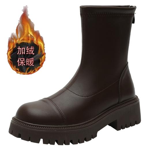 百搭显瘦短靴女2023秋冬新款粗跟圆头瘦瘦靴简约韩版短筒靴子女 商品图10