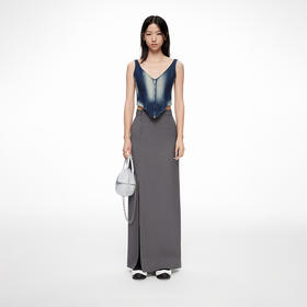 lost in echo2024春季新款设计师品牌不对称门襟直筒长款西装半裙