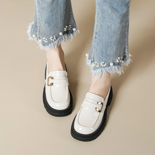 真皮凉鞋包头半拖鞋女2023春季新款英伦风厚底小皮鞋外穿C扣单鞋 商品图2