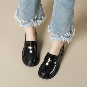 2023年春秋季新款单鞋复古圆头金币增高粗跟厚底英伦乐福小皮鞋女