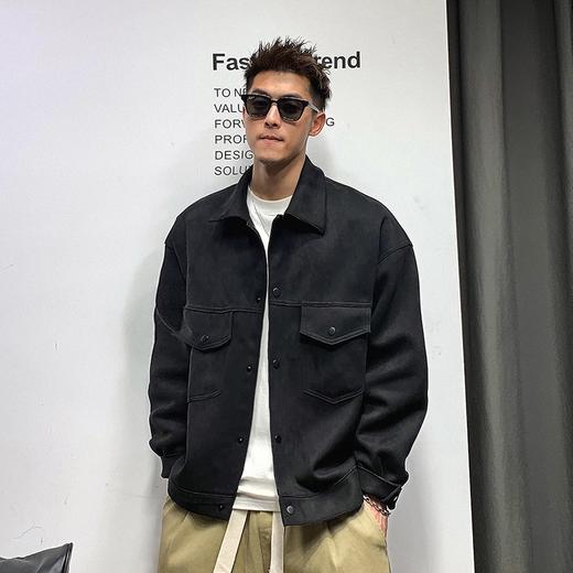 徐太浪麂皮绒美式工装皮夹克男ins潮春秋时尚复古高级感绿色外套 商品图1