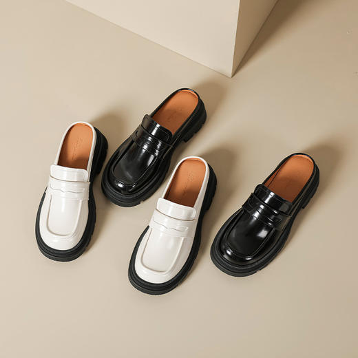 2023春夏爆款厚底半拖复古英伦风小皮鞋女休闲外穿一脚蹬凉拖鞋 商品图0