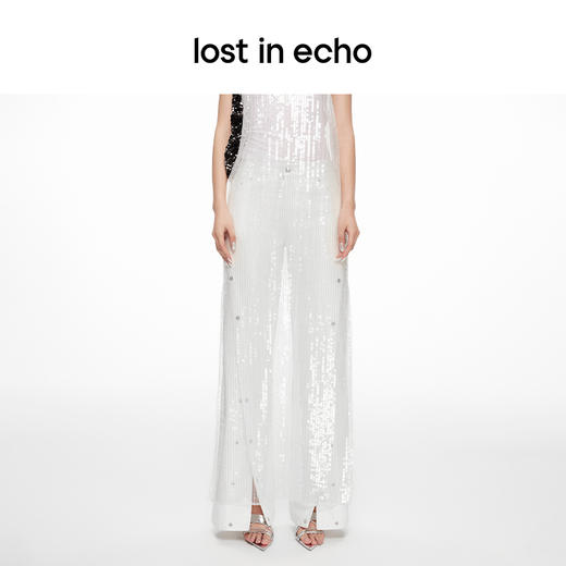 lost in echo2024春季新款设计师品牌透视V领珠片直筒吊带长裙 商品图3