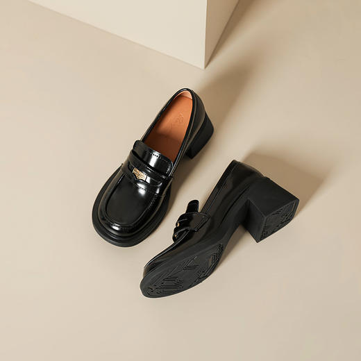 2023年春秋季新款单鞋复古圆头金币增高粗跟厚底英伦乐福小皮鞋女 商品图3