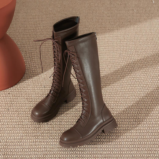 白色系带马丁靴短靴女2023秋冬新款英伦风厚底粗跟长靴后拉链靴子 商品图13