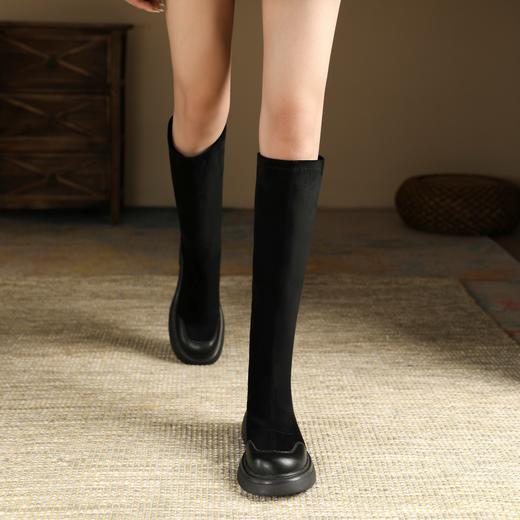 长靴女秋冬新款长筒靴子厚底弹力骑士靴复古丝绒粗跟高靴瘦瘦靴女 商品图2