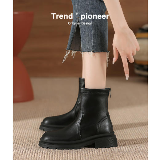 短靴女2023秋冬新款英伦风骑士靴复古简约女靴子葡萄妈粗跟瘦瘦靴 商品图8