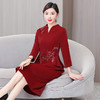 AHM-5902喜婆婆婚宴装旗袍礼服裙2023冬季新款时尚气质优雅酒红色连衣裙 商品缩略图0