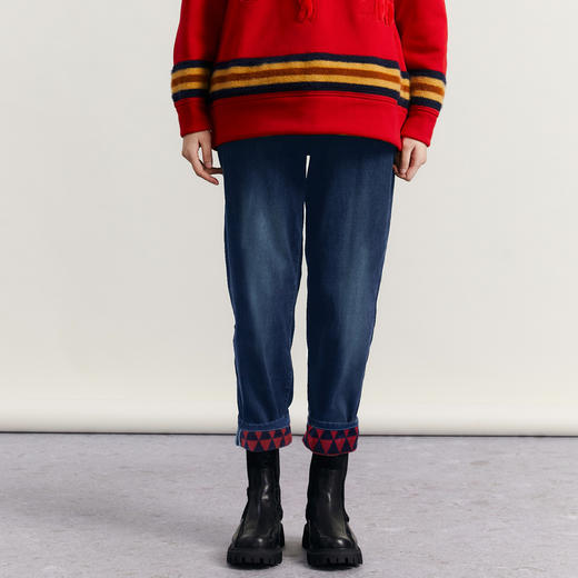 谜底加厚保暖牛仔裤女2023冬款复古高腰百搭萝卜九分裤234MK1555 商品图1