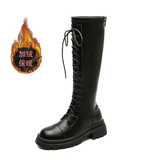 马丁靴长靴女2022秋冬季复古英伦风高筒系带加绒圆头不过膝骑士靴 商品图8