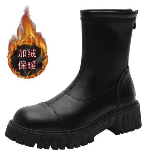 百搭显瘦短靴女2023秋冬新款粗跟圆头瘦瘦靴简约韩版短筒靴子女 商品图8