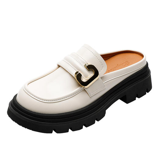 真皮凉鞋包头半拖鞋女2023春季新款英伦风厚底小皮鞋外穿C扣单鞋 商品图6