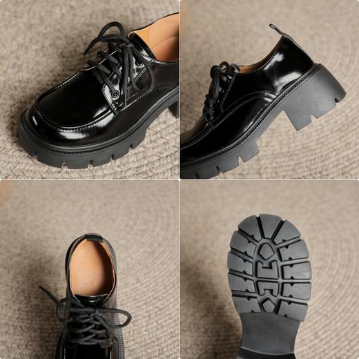 系带小皮鞋女2023秋冬复古英伦风粗跟乐福鞋女甜酷JK制服女生鞋子 商品图2