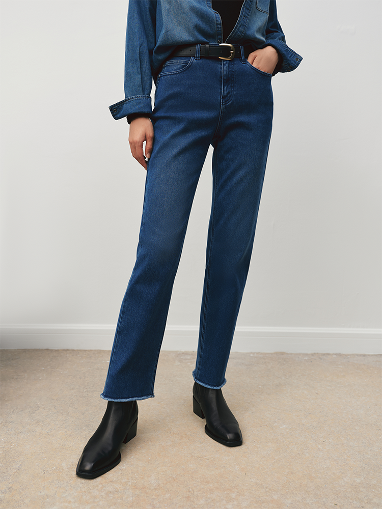 自带保暖 焱姜直筒修身牛仔裤FB468823D