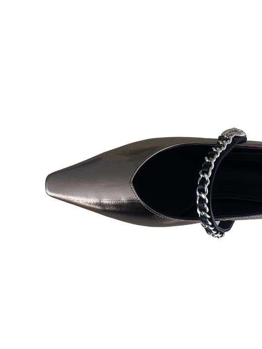 SAFICOO 真皮平底 金属链条 方头浅口 漆皮玛丽珍单鞋 商品图4