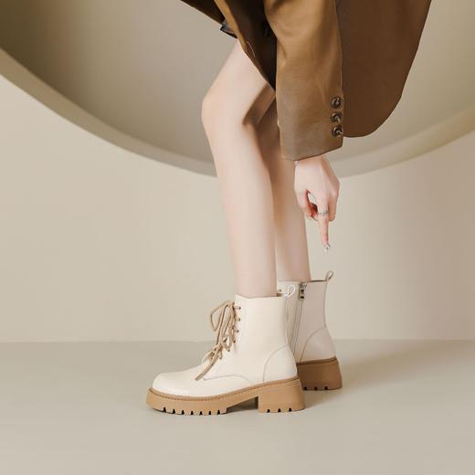 系带撞色马丁靴女2023秋冬新款短靴英伦风圆头厚底显瘦短筒靴子女 商品图1