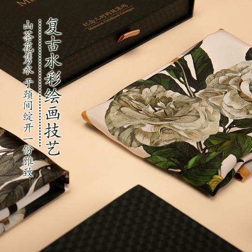 赵小姐的丝巾十五周年原创山茶花系列手绘丝巾优雅绿盒真丝绸面 商品图1