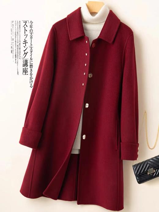 D6186        法式气质减龄休闲百搭中长款双面羊绒大衣外套 商品图3