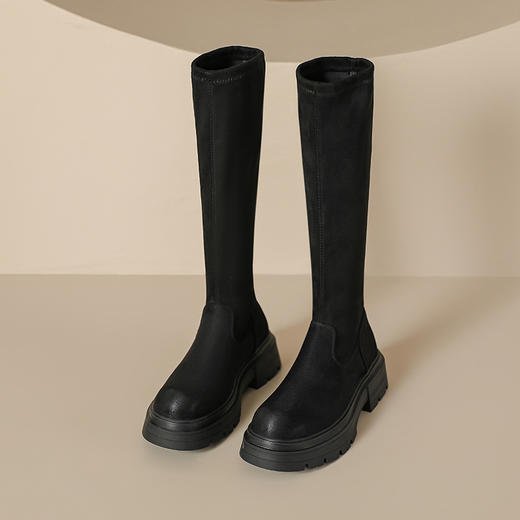 西部牛仔●复古过膝长筒靴小个子2023秋冬款厚底弹力瘦瘦靴长靴女 商品图7