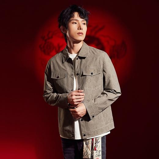 【非遗剪纸】柒牌翻领夹克男春季新款时尚休闲满身印花工装风外套	126K70860 商品图2