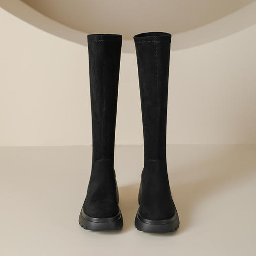 厚底长靴女2023秋冬高筒靴7cm高跟防水台增高弹力及膝松糕底靴子 商品图5