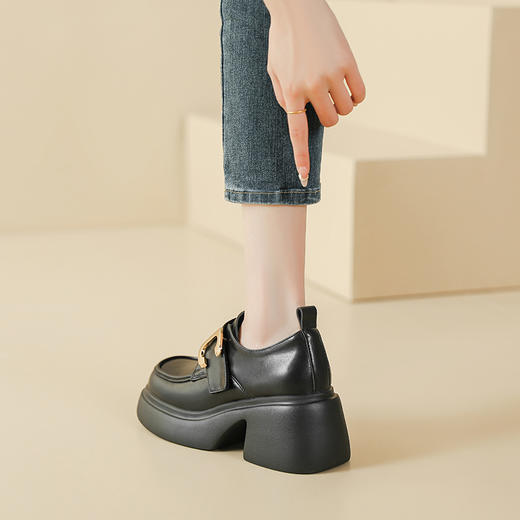 精致英伦风厚底小皮鞋女2025春季新款高跟乐福鞋黑色玛丽珍单鞋女 商品图3