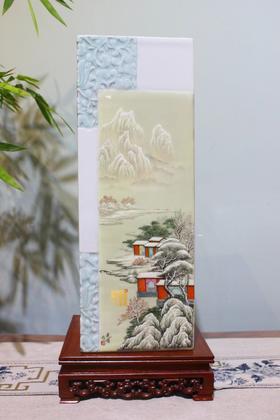 粉彩雪景山水镶器