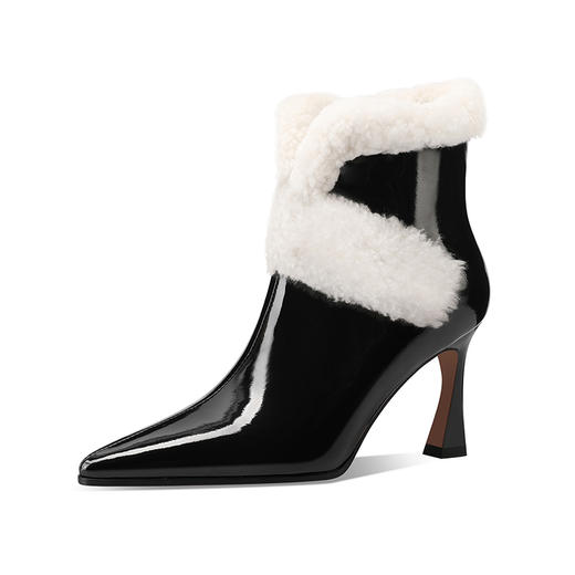 优雅个性，尖头真皮拼接真毛内里高跟短靴SJS-D817-948 商品图11