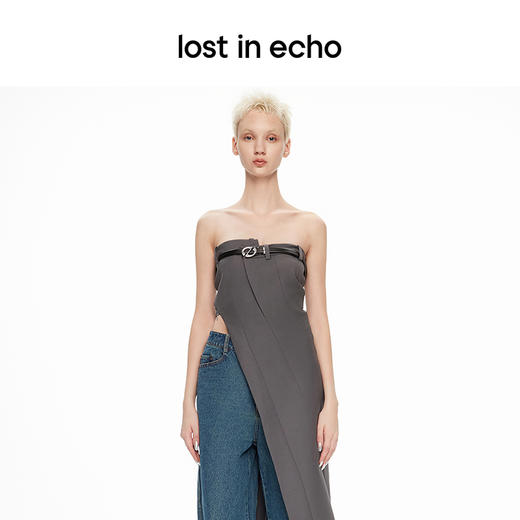 lost in echo2024春季新款设计师品牌不对称修身长开衩抹胸上衣 商品图4