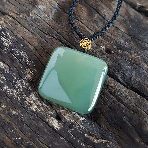 【天然正品】AU750黄金镶天然猫眼粉青料飞龙图案无事牌（飞黄腾达、吉祥）和田玉吊坠项链090523NJ12 商品图2