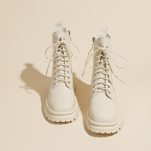 机车辣妹 系带短靴女2023秋冬款粗跟厚底英伦风马丁靴短筒靴子女 商品图6