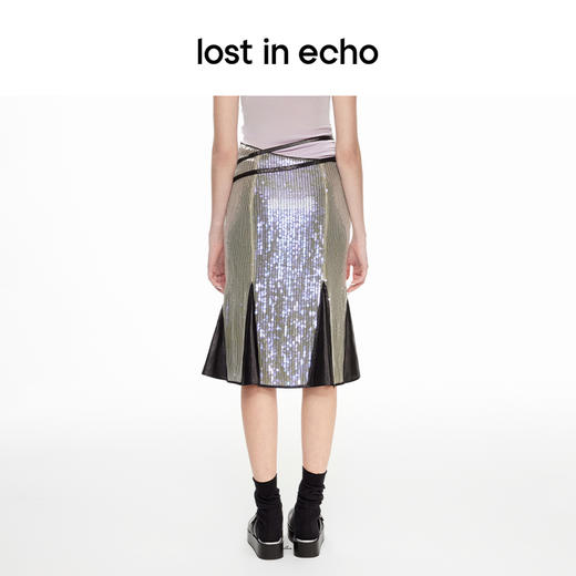 lost in echo2024春季新款设计师品牌亮片双扣带鱼尾半裙喇叭型女 商品图2