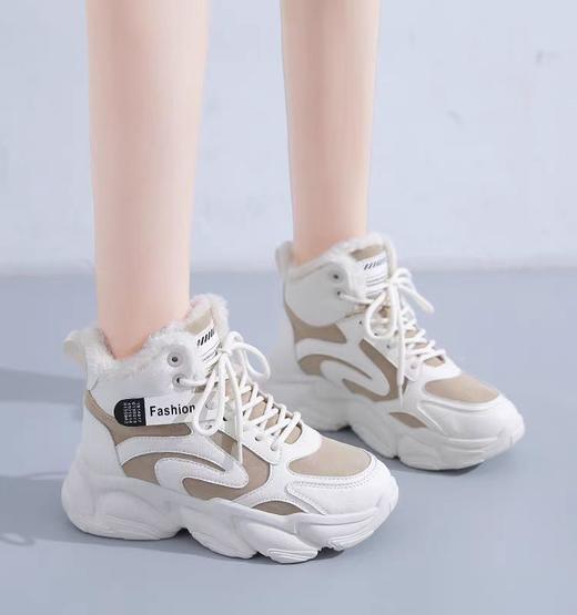  年终大促！【优化腿部线条！舒适显脚小】老爹鞋冬季新款高帮女休闲百搭，运动女鞋厚底加绒拼色鞋女，优美鞋型 穿上尽显秀气 轻柔包边 不磨脚 商品图2